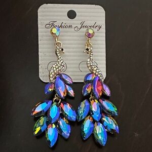 Peacock Crystal Drop Earrings
